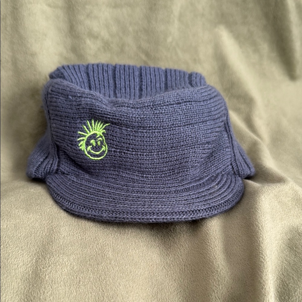 Kids Grey Knit Hat with Embroidered Design